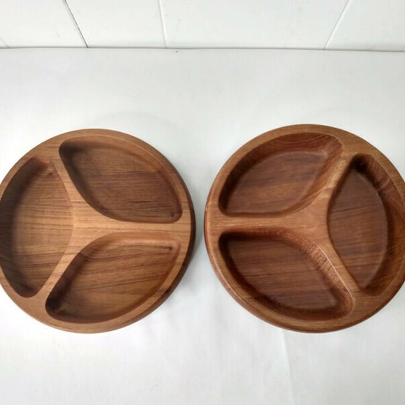 Dansk LOT of 2 Wooden Divided Serving Dish Bowls